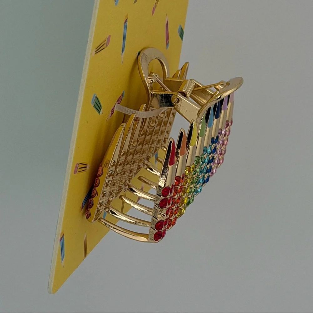 Piper K Crayon Colored Pencil Claw Clip Gold Tone Rhinestones
